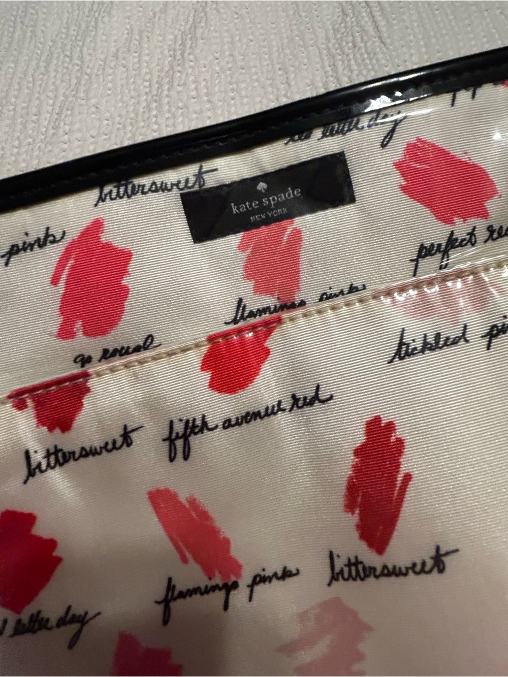 kate spade Red & Pink Brushstroke Cosmetic Pouch with Black Trim - Picture 2 of 7